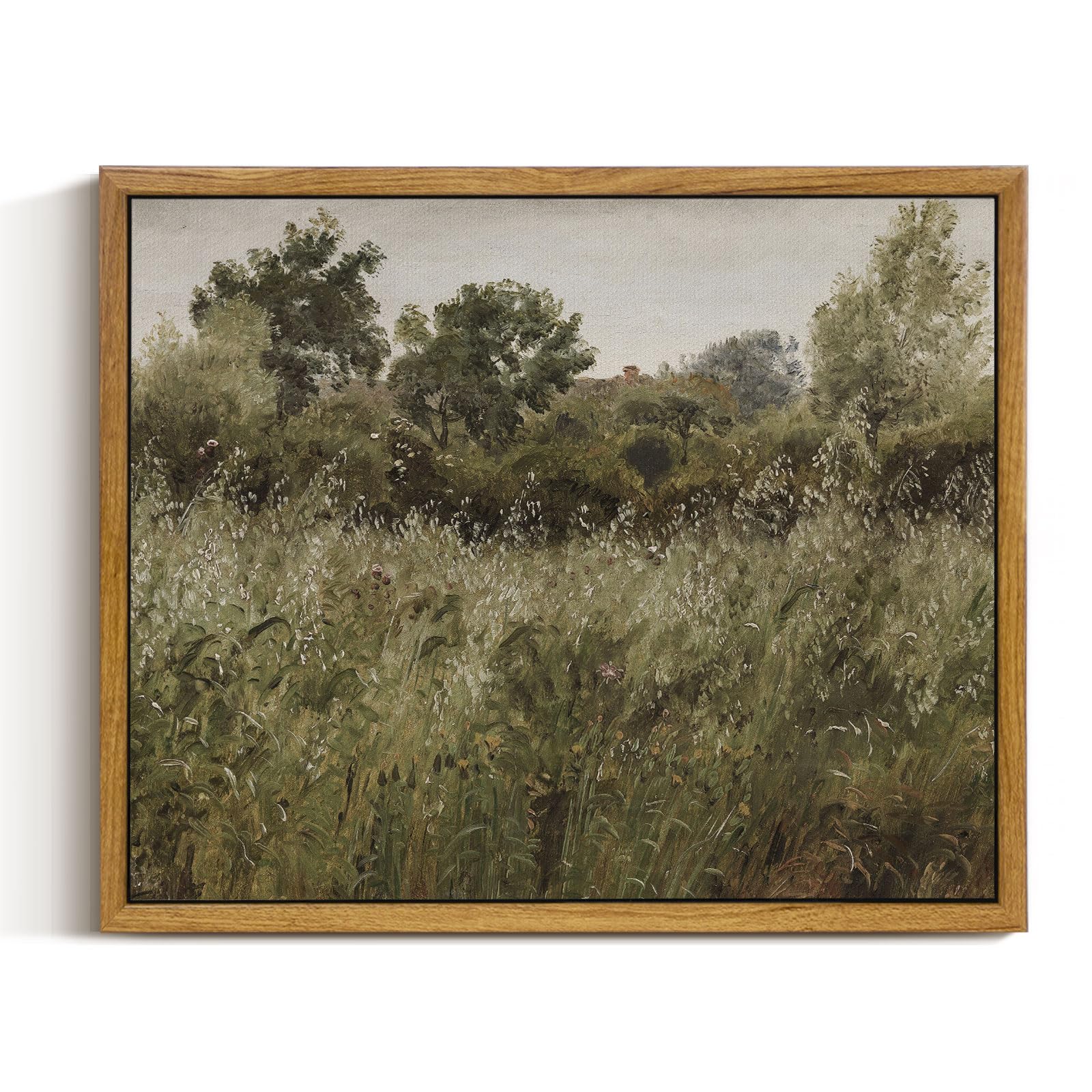 InSimSea Framed Canvas Wall Art Vintage Decor, Landscape Wall Art, Meadow with Flowers Art, Modern Farmhouse Decor, Cottagecore Bedroom Bathroom Office Decorations, 24"x36"