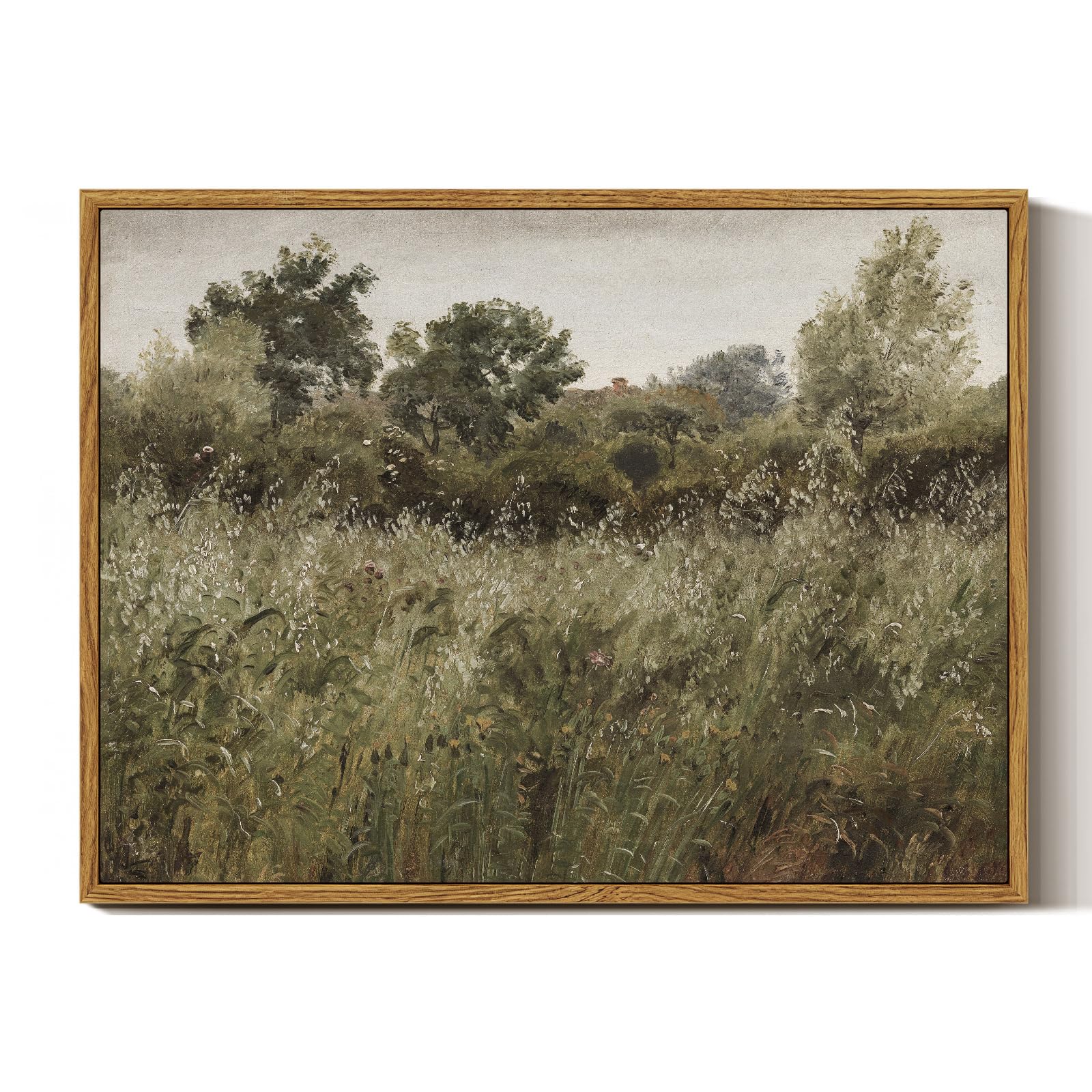 InSimSea Framed Canvas Wall Art Vintage Decor, Landscape Wall Art, Meadow with Flowers Art, Modern Farmhouse Decor, Cottagecore Bedroom Bathroom Office Decorations, 24"x36"