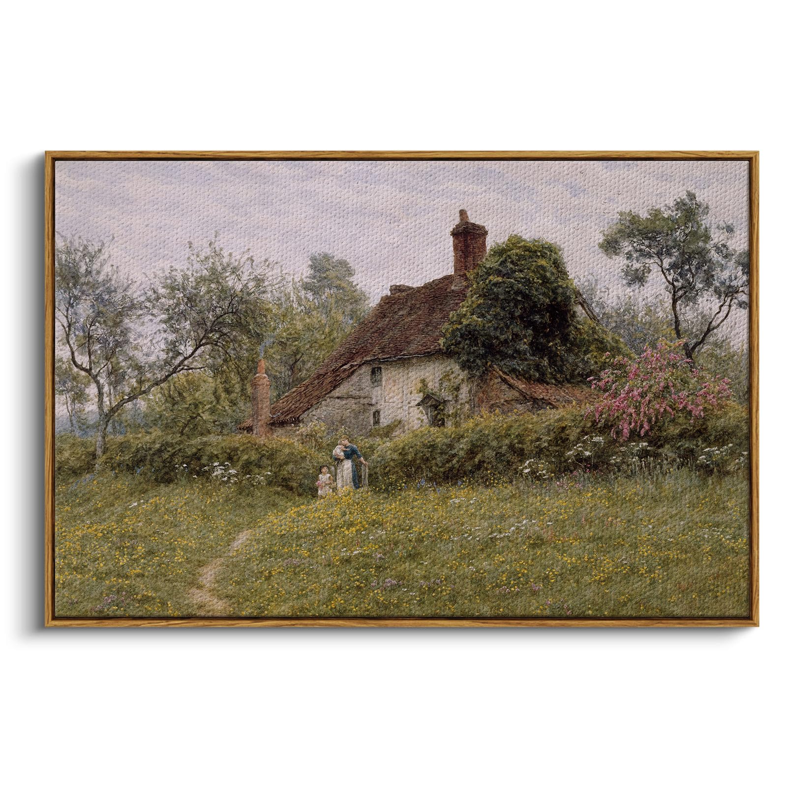 InSimSea Framed Canvas Wall Art Vintage Decor, Landscape Wall Art, Meadow with Flowers Art, Modern Farmhouse Decor, Cottagecore Bedroom Bathroom Office Decorations, 24"x36"