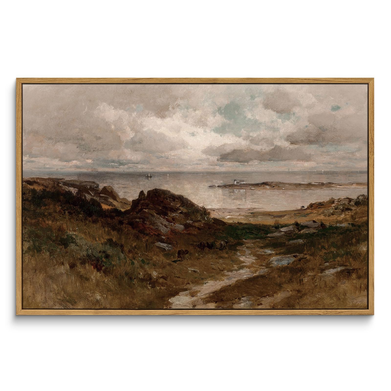 InSimSea Framed Canvas Wall Art Vintage Decor, Landscape Wall Art, Meadow with Flowers Art, Modern Farmhouse Decor, Cottagecore Bedroom Bathroom Office Decorations, 24"x36"