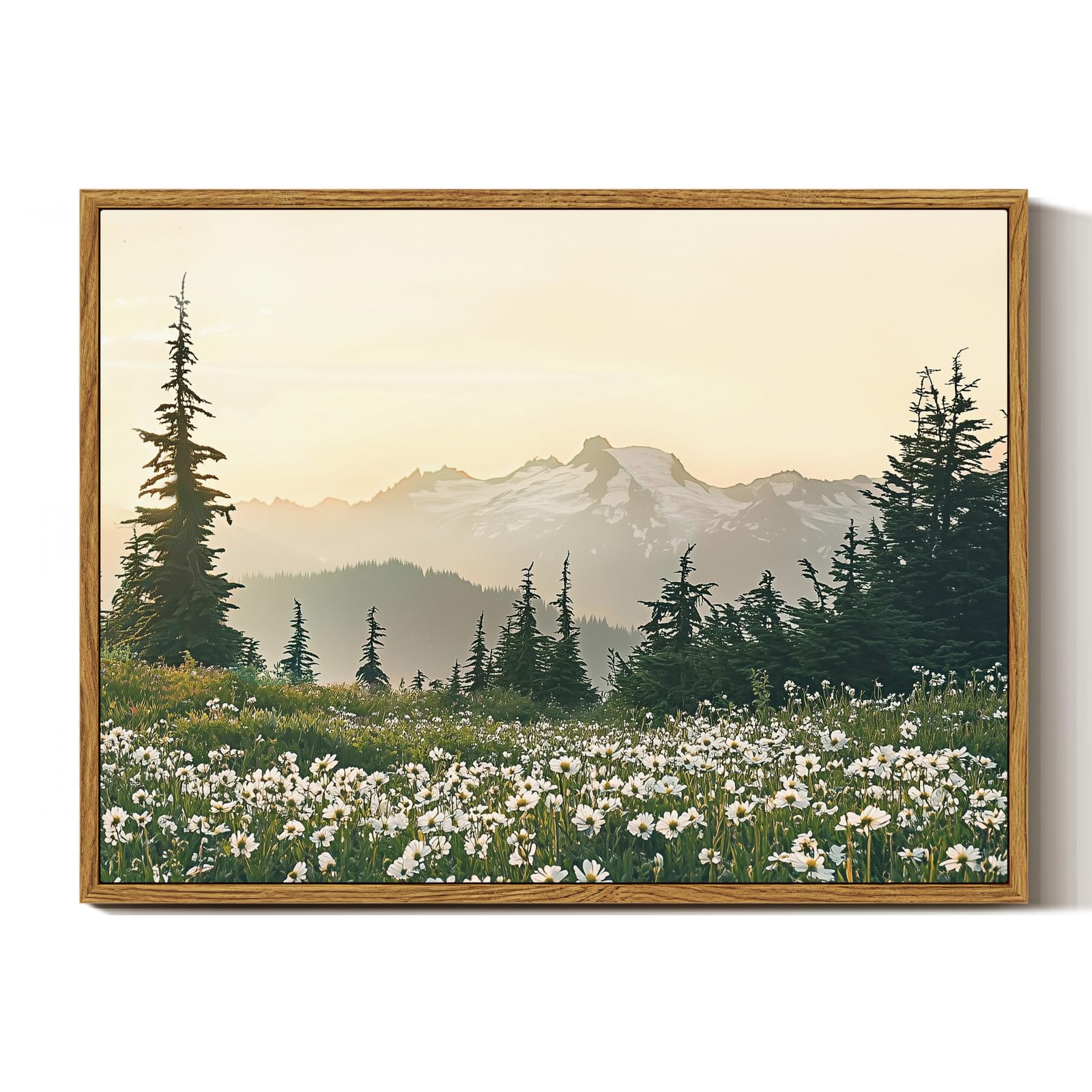 InSimSea Framed Canvas Wall Art Vintage Decor, Landscape Wall Art, Meadow with Flowers Art, Modern Farmhouse Decor, Cottagecore Bedroom Bathroom Office Decorations, 24"x36"