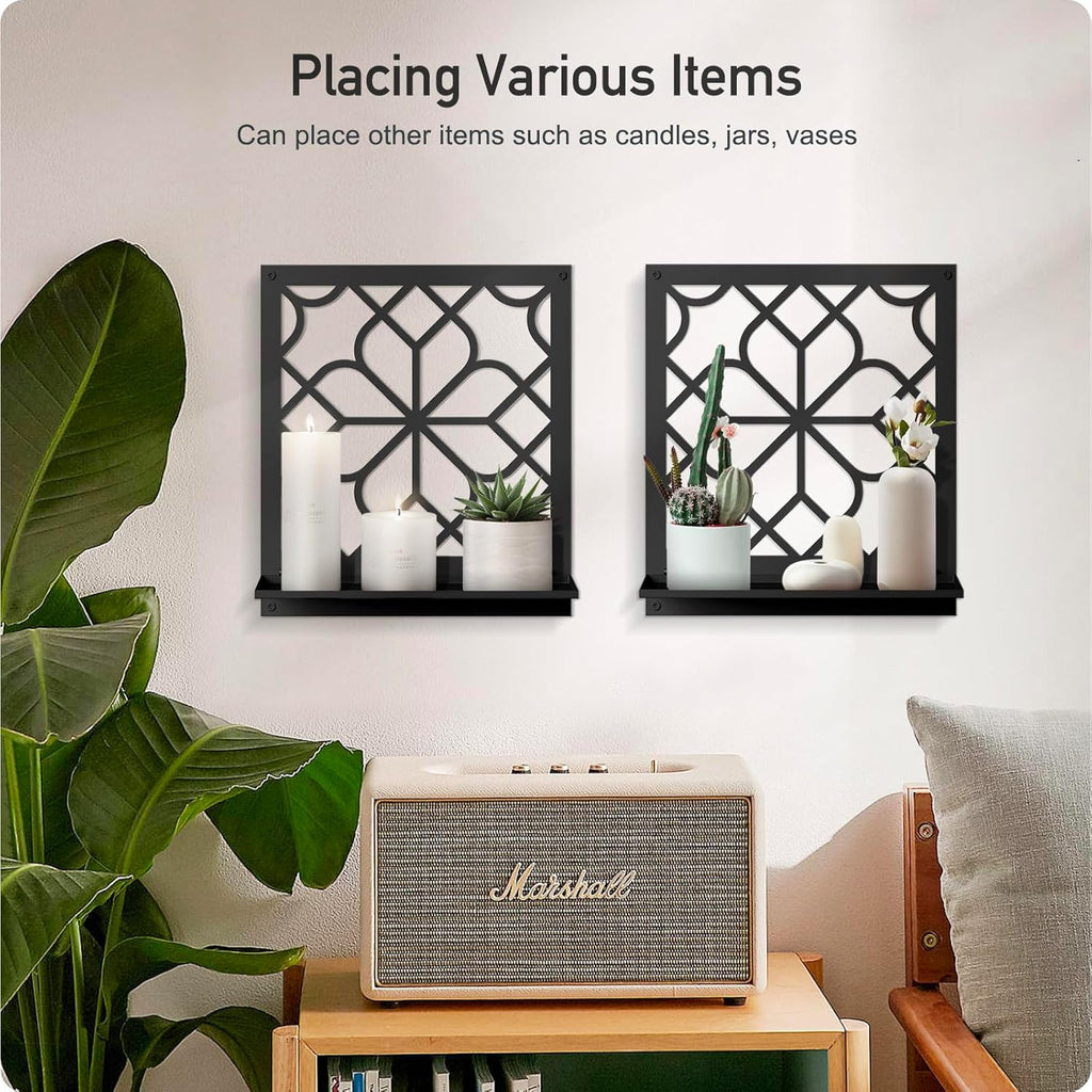 Black Metal Wall Candle Holder Set of 2, Minimalist Rustic Aesthetics Wall Art Decor for Living Room Bedroom Bathroom (11.8 x 13 in)