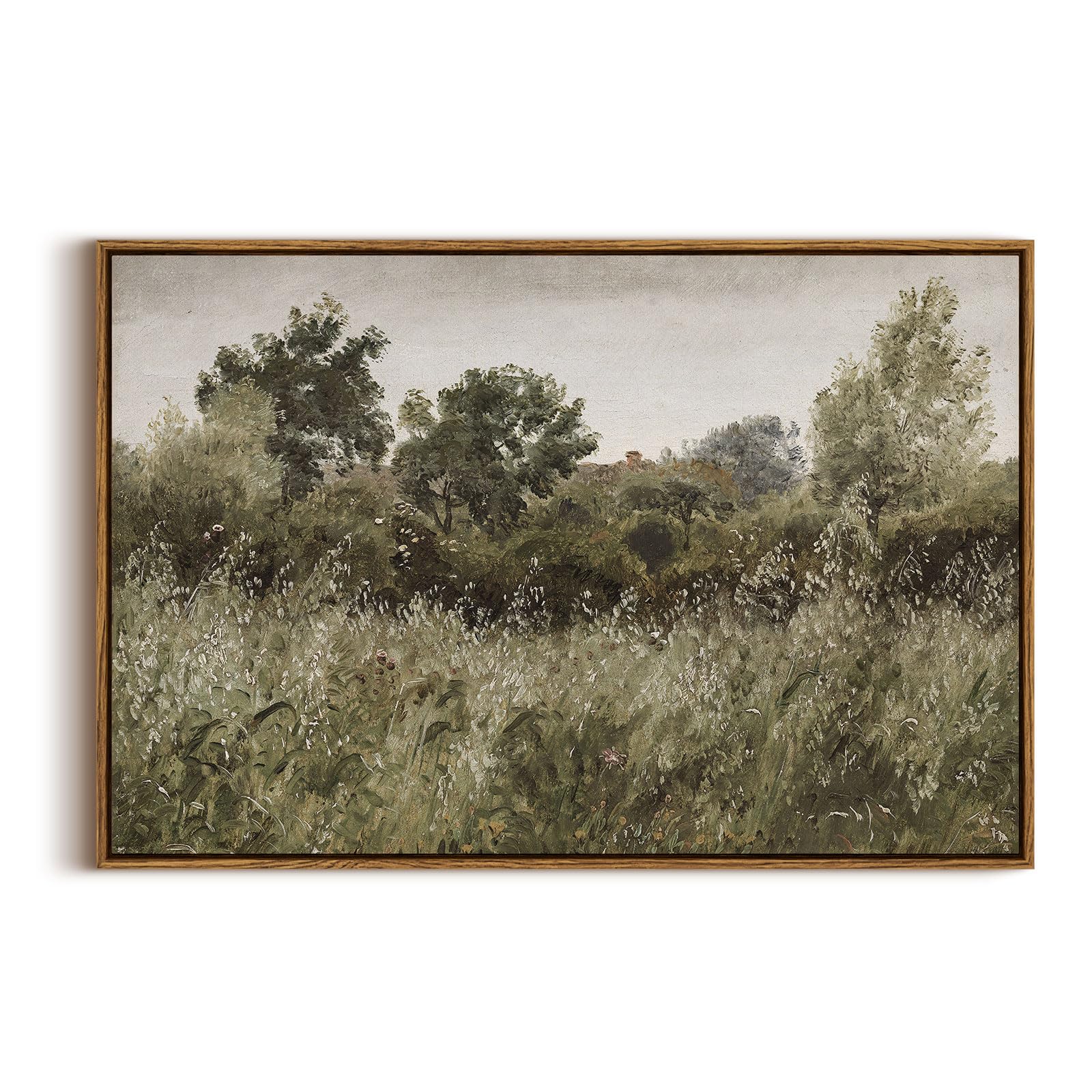 InSimSea Framed Canvas Wall Art Vintage Decor, Landscape Wall Art, Meadow with Flowers Art, Modern Farmhouse Decor, Cottagecore Bedroom Bathroom Office Decorations, 24"x36"