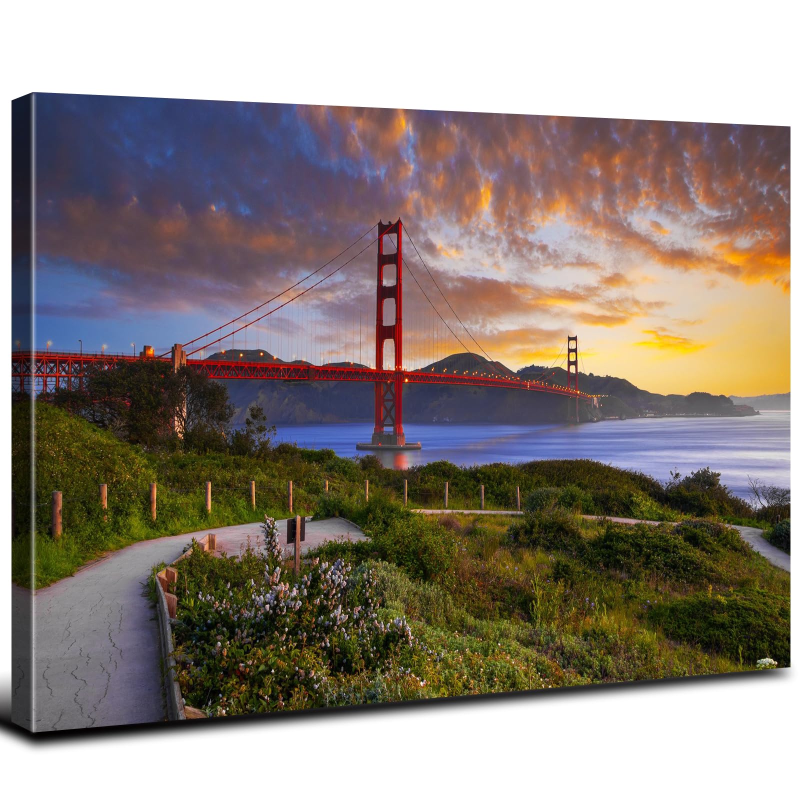 Sunrise Forest Canvas Wall Art for Living Room Nature Landscape Pictures Wall Decor Sunset Woods Mountain Painting Sunset Trees Trail Scenery Photo Prints Poster Artwork Bathroom Decorations 12x16”