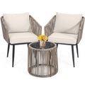 Kromax 3 Pieces Patio Rattan Bistro Conversation Set, Outdoor All-Weather Wicker Furniture Chairs and Side Table Set Ideal for Balcony, Porch and Backyard, Black