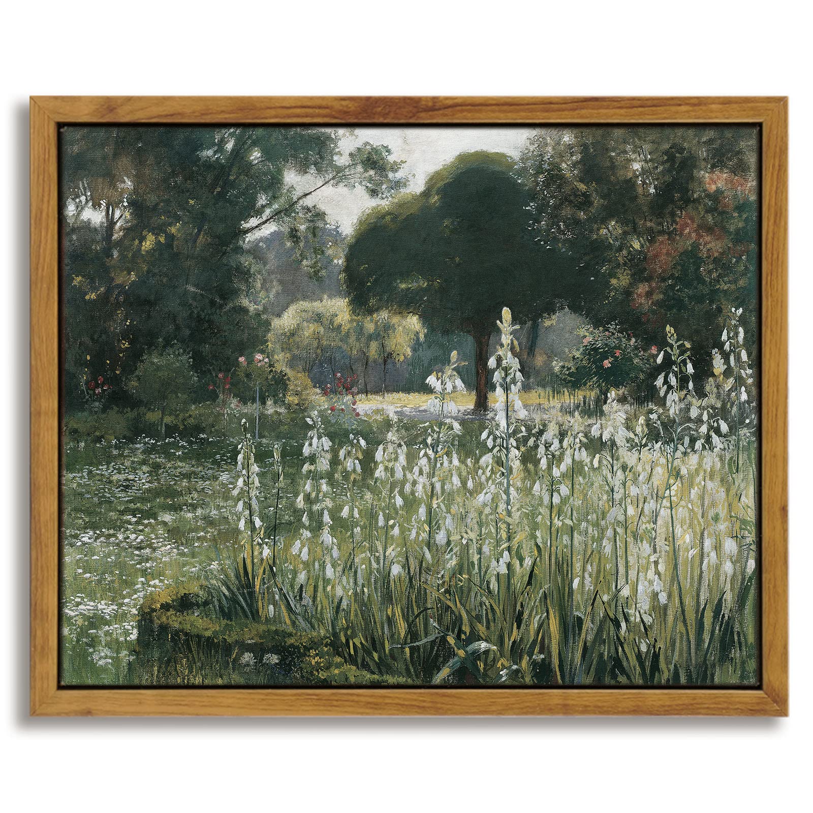InSimSea Framed Canvas Wall Art Vintage Decor, Landscape Wall Art, Meadow with Flowers Art, Modern Farmhouse Decor, Cottagecore Bedroom Bathroom Office Decorations, 24"x36"