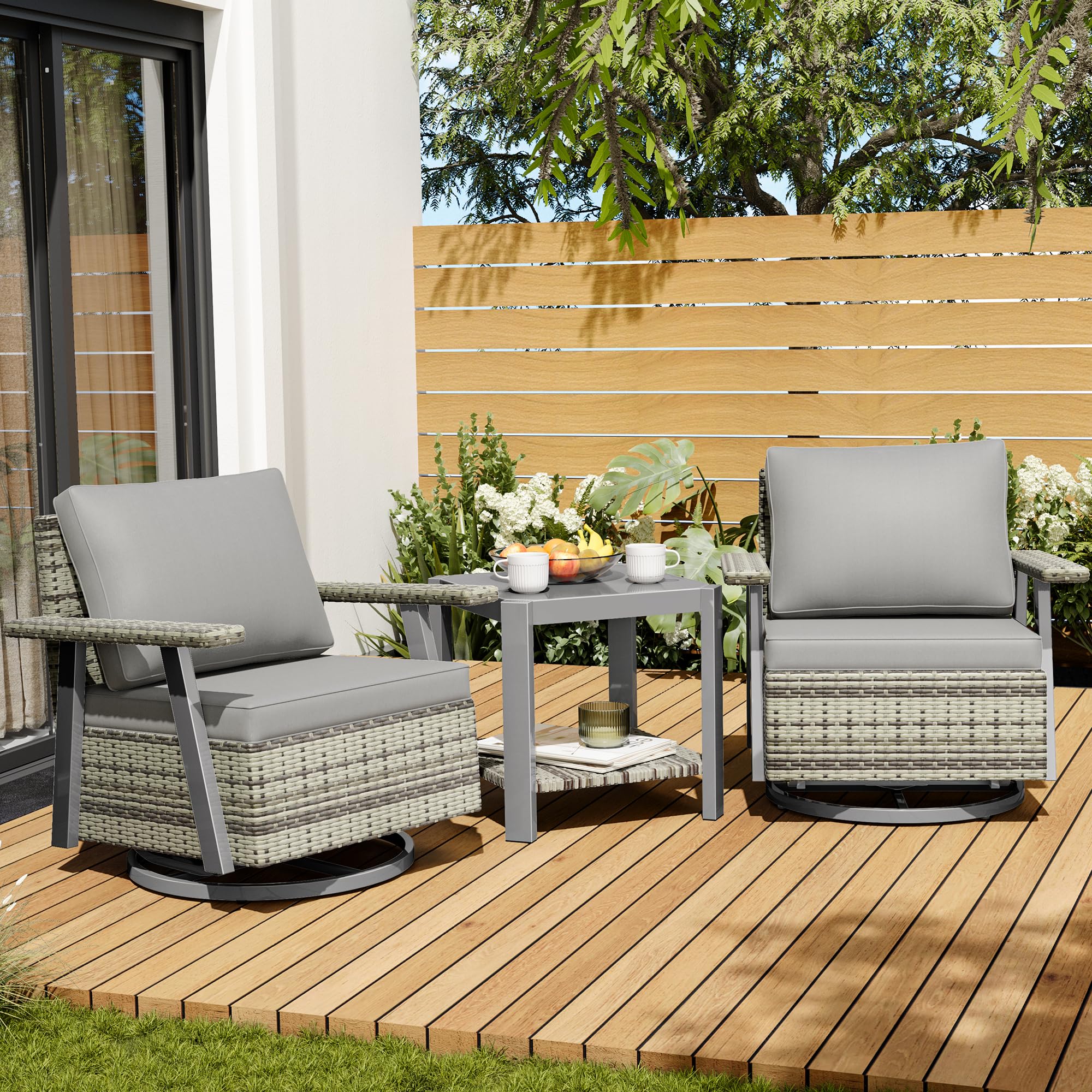 Pamapic Outdoor Furniture 5 Piece Patio Conversation Set, Wicker Rattan Patio Set with Soft Cushions & Coffee Table, Balcony Furniturefor with 2 Ottoman for Porch, Garden, Lawn (Grey)