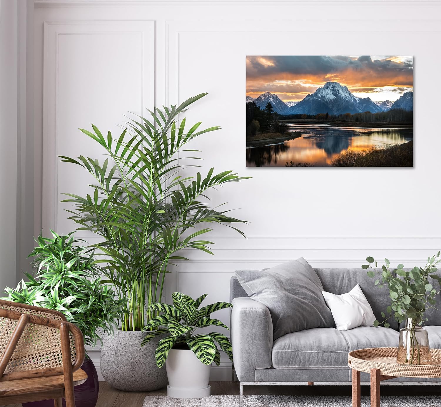 SKASNFAI Grand Teton National Park Canvas Wall Art Mountain Landscape Print Picture Framed Nature Wall Decor for Living Room Office (12L x 16W)