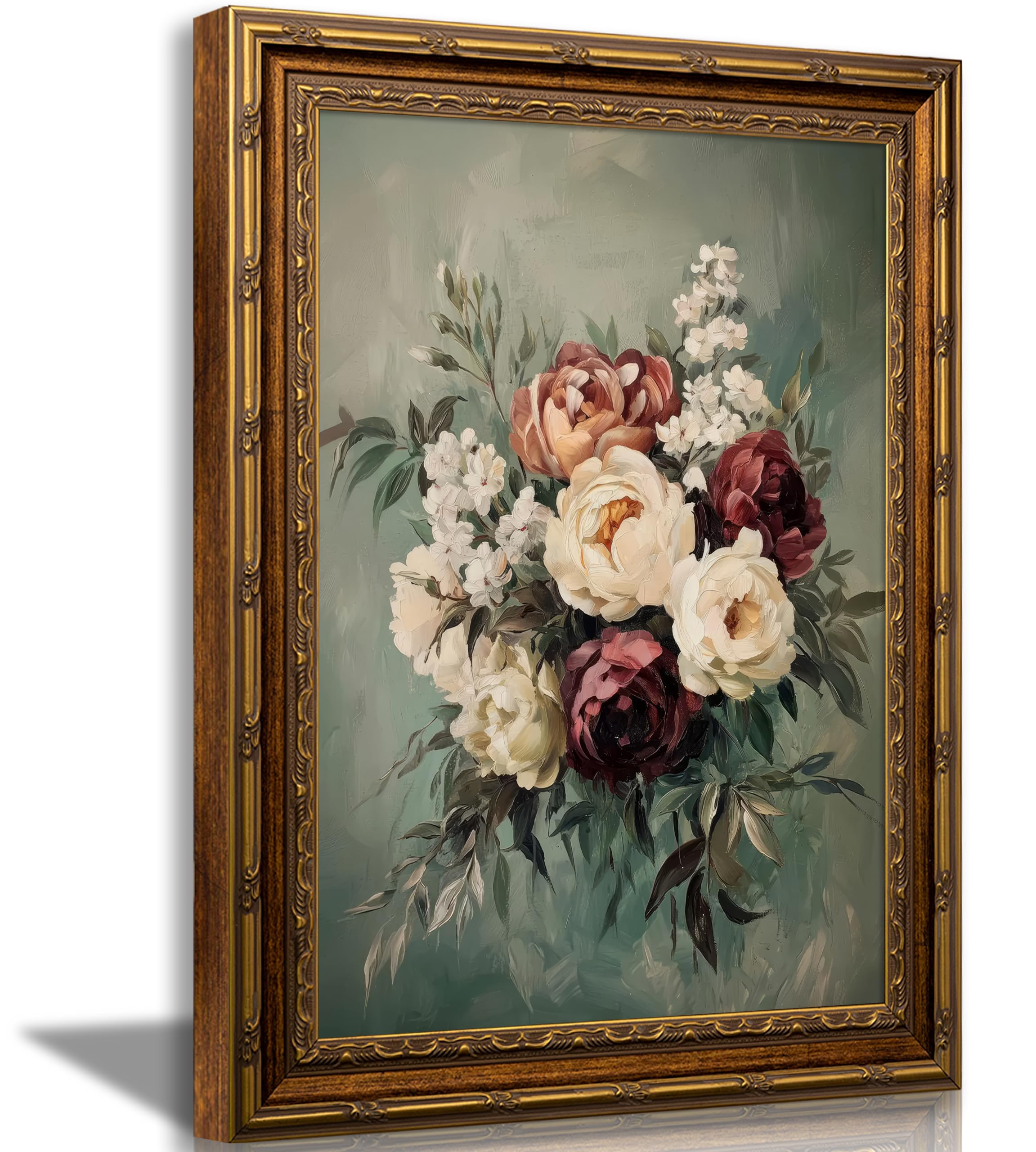 Vintage Gold Framed Landscape Wall Art Vintage River Painting Canvas Prints Landscape Wall Decor Countryside Painting Style Poster Print Artwork for Living Room Bedroom Home Decoration